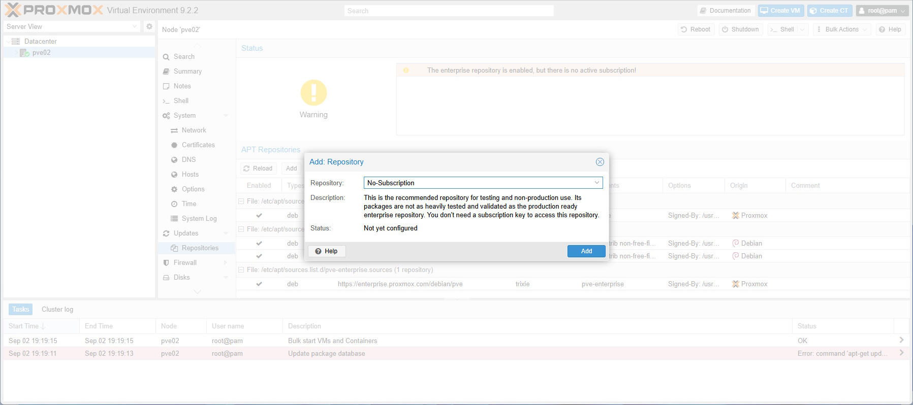 Promox VE 9.2 PVE No-Subscription