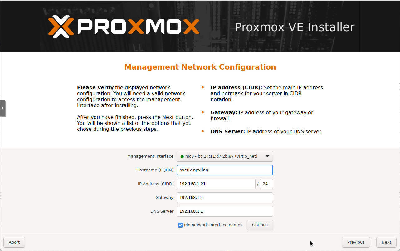 Promox VE 9.2 Network Configuration