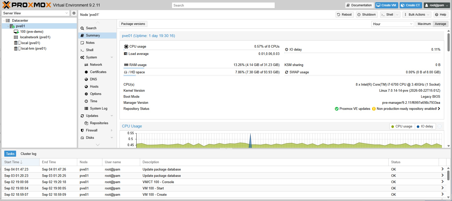 Promox VE 9.2 Running