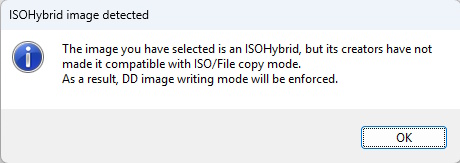ISO Hybrid DD image writing